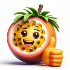 Obraz premium 3D Passion fruit emoji thumbs up on a white background