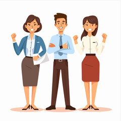 Young male and female office workers pose for support and encouragement. Business concept vector illustration