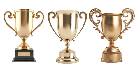 set of three champion goblet cup on transparent background