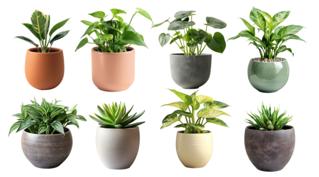 set of green plant potted in flower pot cutout