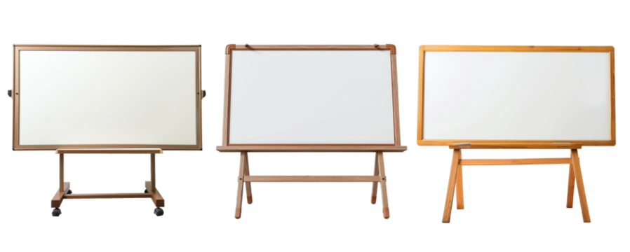 isolated blank whiteboard wooden frame png in pack of three