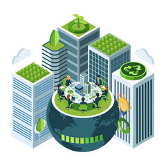 Isometric Sustainable Business Conference with Eco-Friendly Buildings
