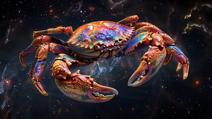 Cancer zodiac sign, crab, cosmic 3D render