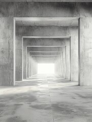 3D style modern concrete car park, empty with clean cement floors and sharp architectural lines