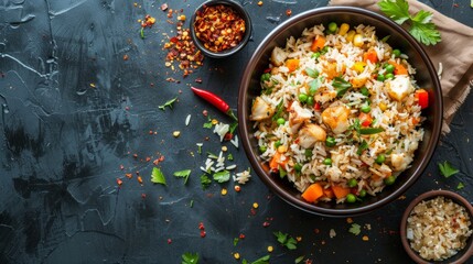 Delicious fried rice with copy space area for text