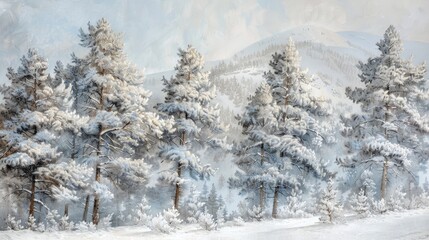 Pine trees in a magnificent winter landscape