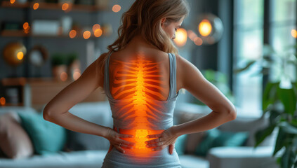 Woman with Problems and Pain in Her Back extreme closeup. Generative AI