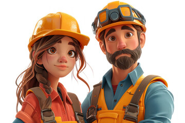 Cartoon Team of Engineers and Industrial Managers in Yellow Safety Hard Hats extreme closeup. Generative AI