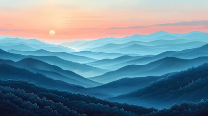 peaceful sunrise over rolling hills in soft liquid hues