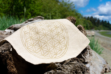 An image of a sacred geometry grid cloth used with healing crystals to bring about spiritual...