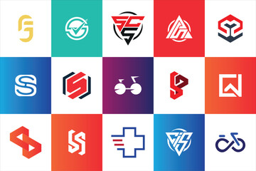 Letter mark Geometric Modern minimal initial Logo Design set collection template for business company brand