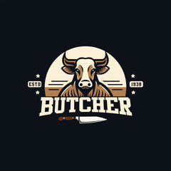 Butcher shop retro labels, badges, emblems, logo. Steak House, Meat shop, butchery. Meat business logo templates. Vector illustration