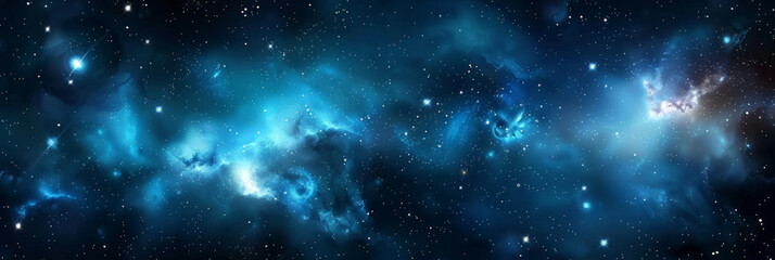 Fototapeta premium Blue starry galaxy with nebulae and bright stars, showcasing a stunning cosmic landscape filled with vibrant colors and twinkling lights, perfect for space-themed designs and projects. 