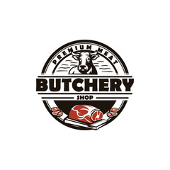 Butcher shop retro labels, badges, emblems, logo. Steak House, Meat shop, butchery. Meat business logo templates. Vector illustration