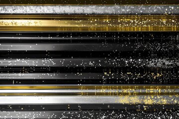 Abstract composition featuring color, pattern and texture -  horizontal stripes in black, gold and silver, with an overall speckle