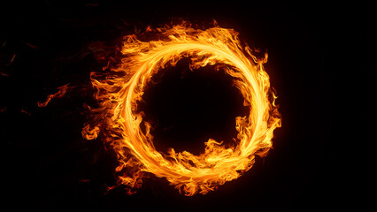 beautiful circle fire ring with black background, generated by AI