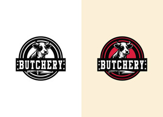 Butcher shop retro labels, badges, emblems, logo. Steak House, Meat shop, butchery. Meat business logo templates. Vector illustration