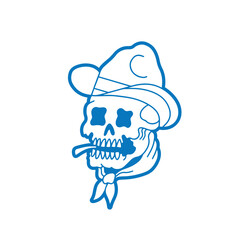 Skull Smoking Western Style Cowboy Head, Cowboy Hat