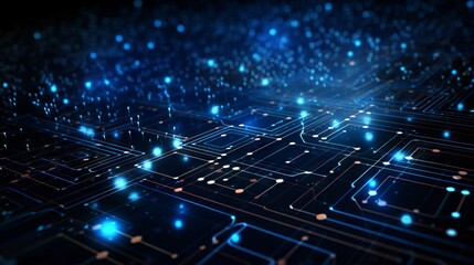 Dynamic digital connections: global communication tech with data visualization and circuit board concept.

