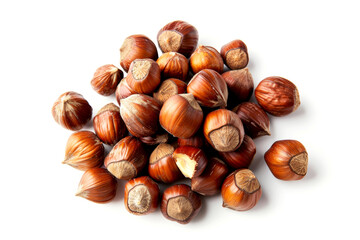 Hazelnuts isolated on white background. Food concept.