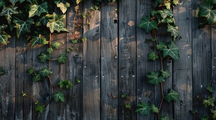 Ivy growing on wooden panels