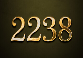 Old gold effect of 2238 number with 3D glossy style Mockup.