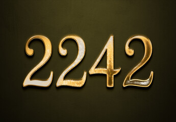Old gold effect of 2242 number with 3D glossy style Mockup.