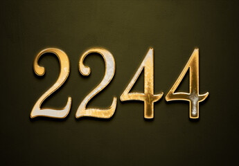 Old gold effect of 2244 number with 3D glossy style Mockup.