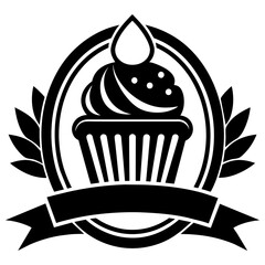 Vector silhouette of cupcakes bakery logo design template 