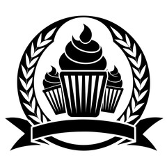 Vector silhouette of cupcakes bakery logo design template 