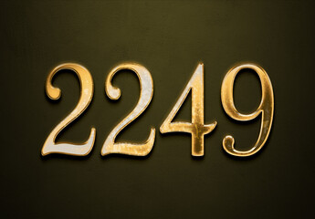Old gold effect of 2249 number with 3D glossy style Mockup.