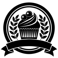 Vector silhouette of cupcakes bakery logo design template 
