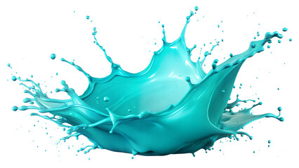 Bright Turquoise Splash – Refreshing Look: A bright turquoise liquid splash, adding a refreshing and invigorating feel, isolated on a white background.
