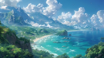 serene coastal town undersky of soft liquid hues
