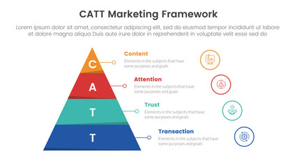 catt marketing framework infographic 4 point stage template with pyramid shape and outline circle stack for slide presentation