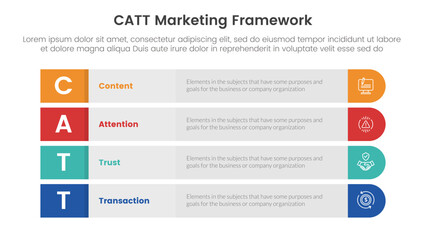 catt marketing framework infographic 4 point stage template with long round rectangle box vertical structure for slide presentation