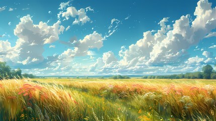 serene countryside with fields and skies in soft liquid hues