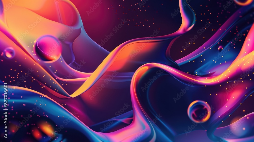 Poster an abstract background featuring a blend of vibrant neon colors and dynamic shapes.