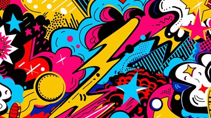 A lively and energetic pop art backdrop with bright, contrasting colors and whimsical designs, perfect for creative projects