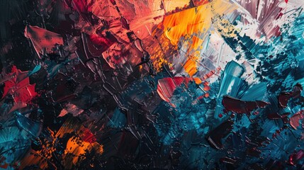An abstract background with chaotic brushstrokes and a mix of bright and dark colors.