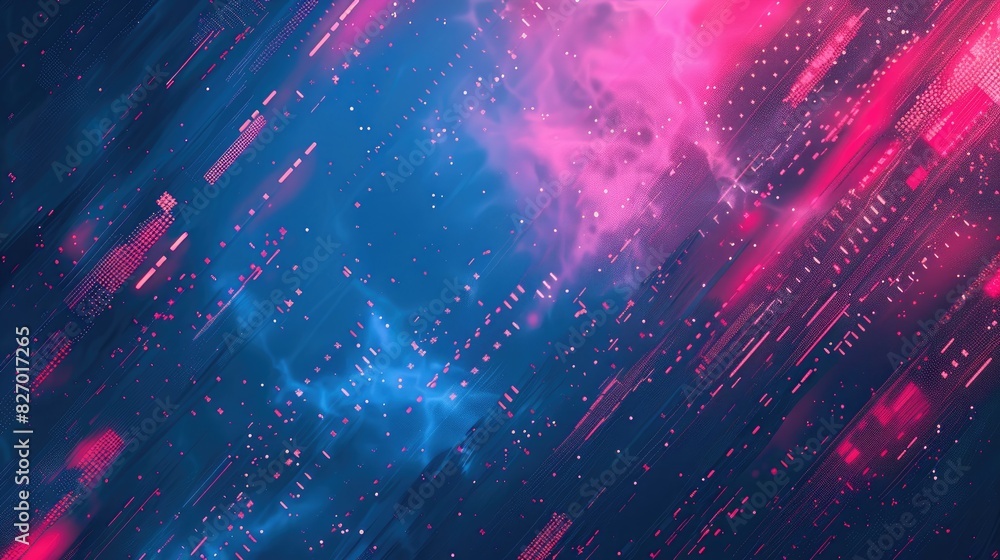 Poster an abstract background with pixelated patterns and a digital, tech-inspired feel.