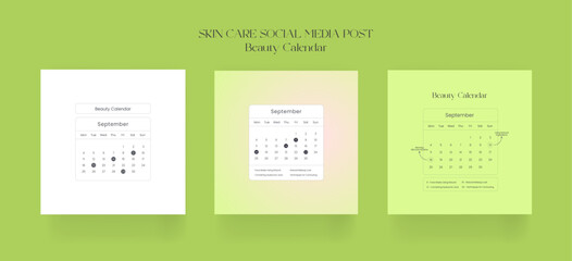 beauty calendar for skin. Mapping out your dynamic skin care workout plan social media post. Top view design of calendar, Beauty will save the world concept. Vector illustration.