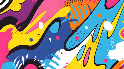 Obraz premium A vivid and energetic abstract pop art backdrop with bold colors, funky shapes, and playful designs, suitable for creative project backgrounds