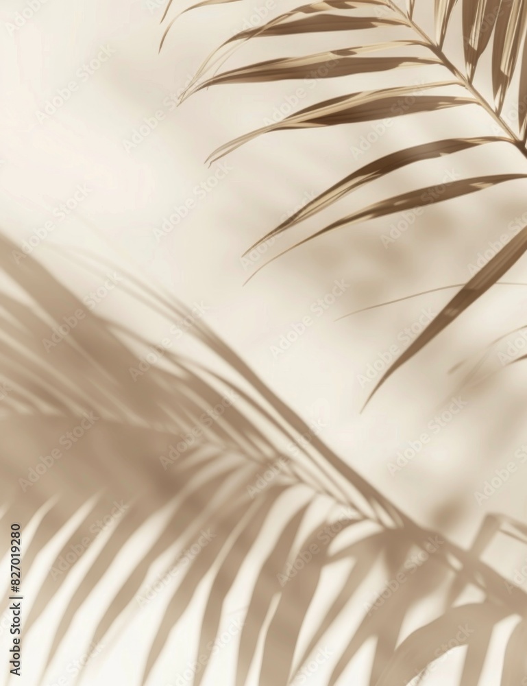 Poster light beige background with blurred palm leaf shadow in the foreground, perfect for elegant and mini