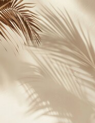Obraz premium Light beige background with blurred palm leaf shadow in the foreground, perfect for elegant and minimalist product display or branding design. 