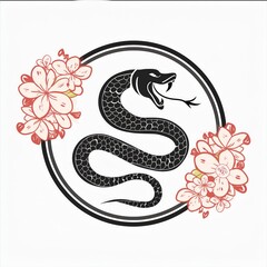 Obraz premium snake icon or snake logo. logo iconic snake chinese, circel logo snake, red snake logo. black color and white background. shio snake, snake chinese new years, snake tatto design, snake art. 