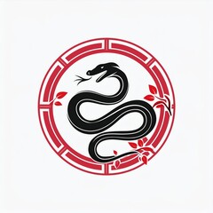 Obraz premium snake icon or snake logo. logo iconic snake chinese, circel logo snake, red snake logo. black color and white background. shio snake, snake chinese new years, snake tatto design, snake art. 