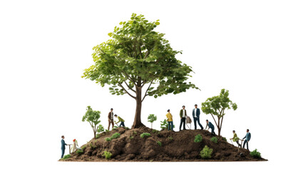 Small community of people living on a piece of land with a large tree in the center.