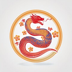 Obraz premium snake icon or snake logo. logo iconic snake chinese, circel logo snake, red snake logo. black color and white background. shio snake, snake chinese new years, snake tatto design, snake art. 