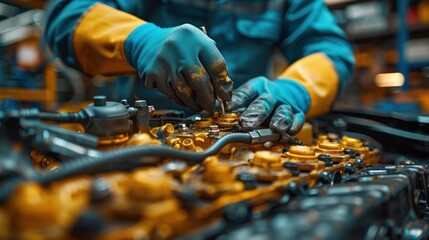 Male mechanic repairing car engine